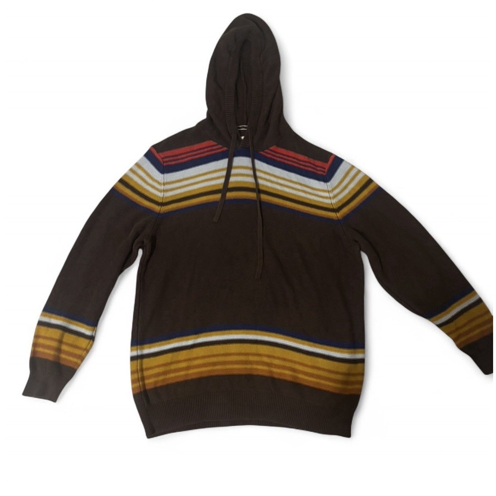 Sun + Stone Men's Brown Striped Knit Graphic Hooded Pullover Hoodie XL